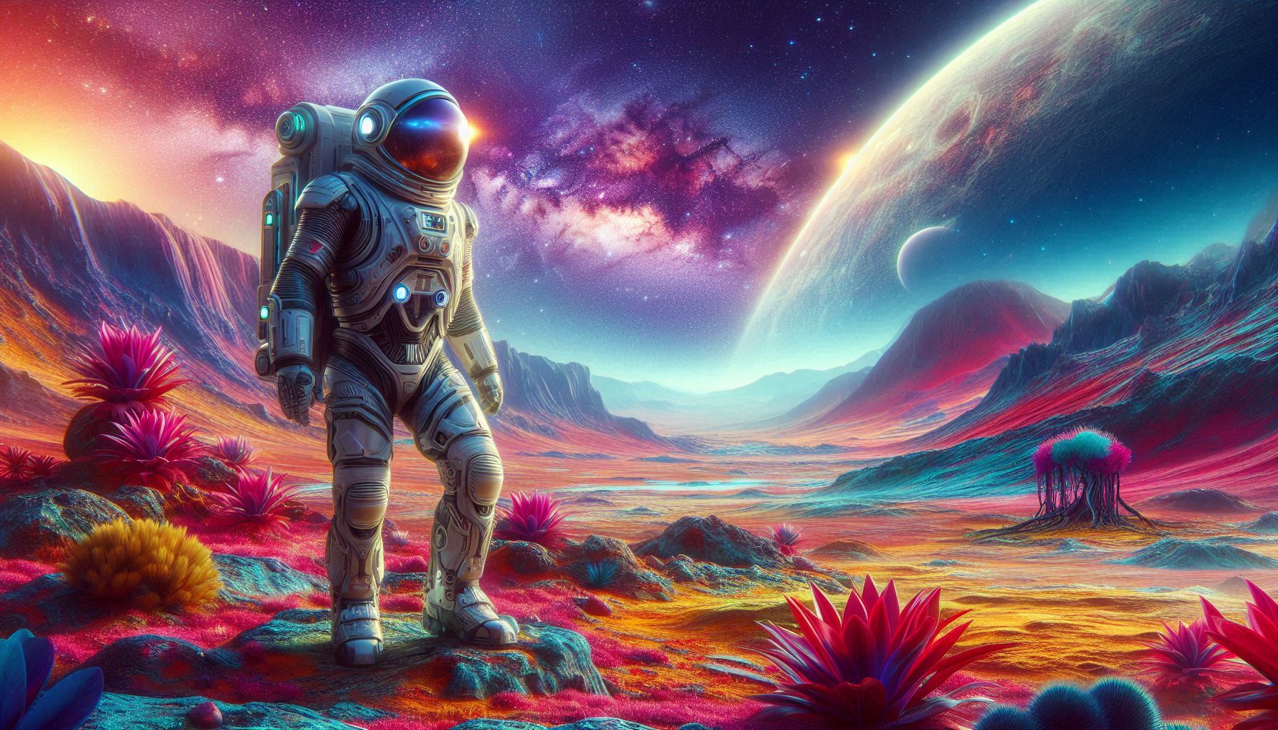 Astronaut on alien planet surface